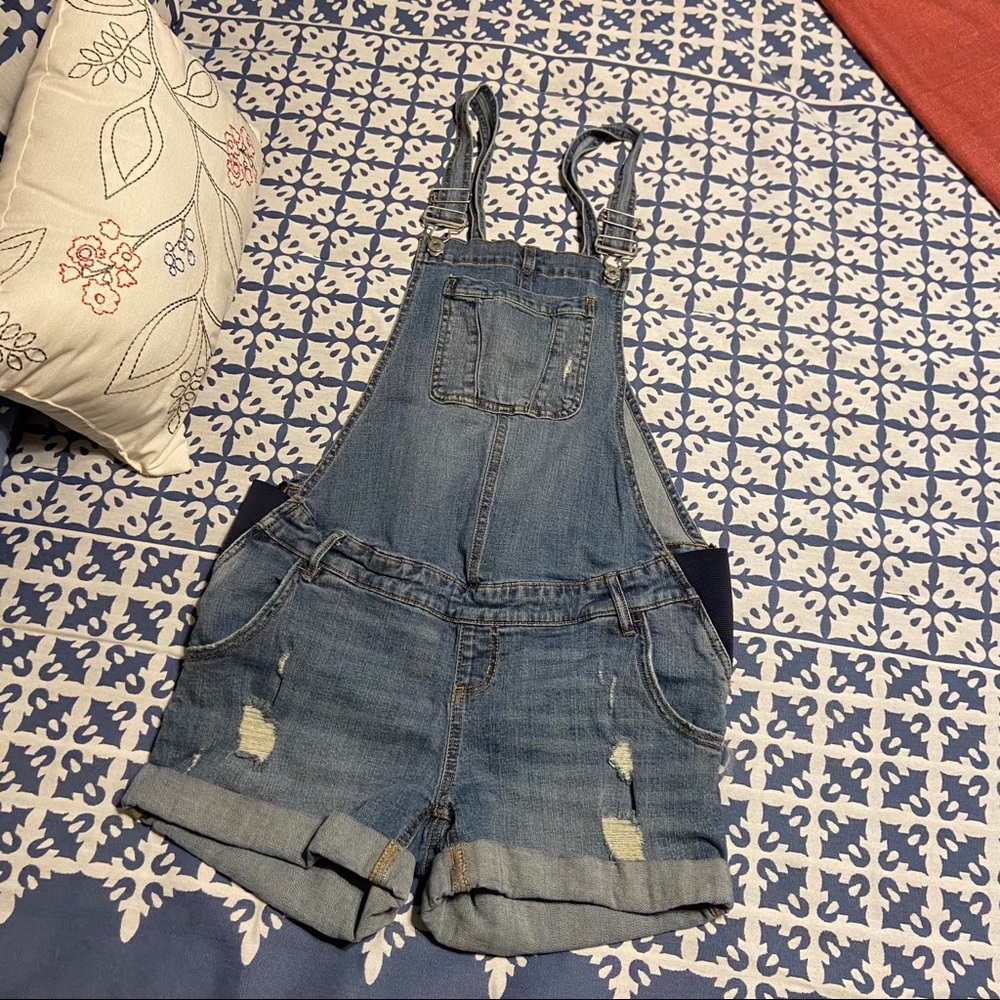 Denim Overall Maternity Shorts